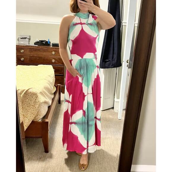 Busayo Tie Dye Halter Maxi Dress SMALL Wedding Guest Vacation Pink Designer $415 - Picture 7 of 14